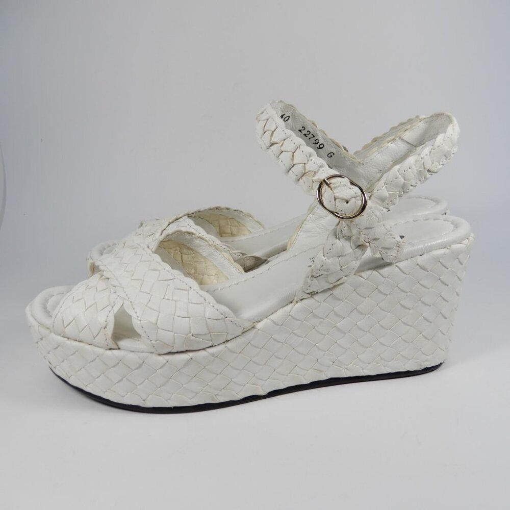 La Canadienne Prevost Platform SANDALS Size EU 40 9.5 Woven White Leather NEW - Picture 9 of 16
